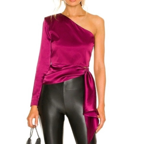 Amanda Uprichard 100% Silk Aubrianna Top Purple Magents One Shoulder Blouse L - Picture 7 of 7